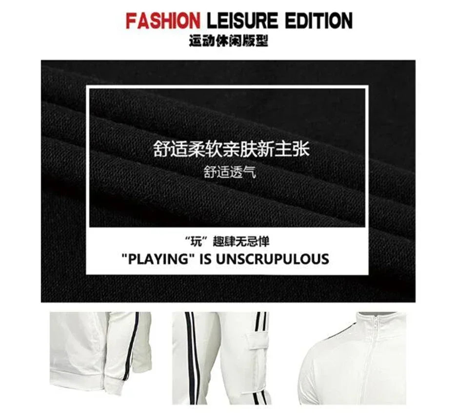 2025 New Men's Zipper Tracksuit Set Sweatshirt and Sweatpants Sports Suit Running Fitness Clothing