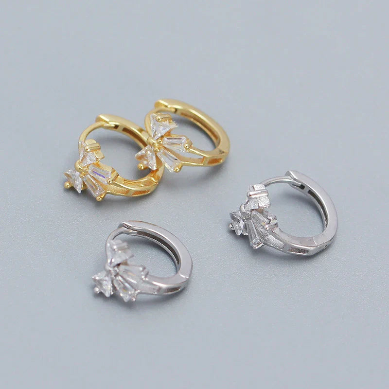 WANTME 925 Sterling Silver Sweet Korean Bow Huggies Hoop Earrings for Women Fashion Cute Teen Birthday Party Girl Jewelry Gift