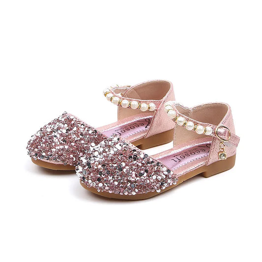 Summer Girls Shoes Bead Mary Janes Flats Fling Princess Shoes Baby Dance Shoes Kids Sandals Children Wedding Shoes Gold