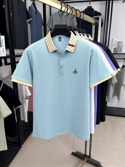 Personality letter jacquard lapel short sleeve T-shirt men high-end brand Little Bee embroidery fashion trend summer polo shirt