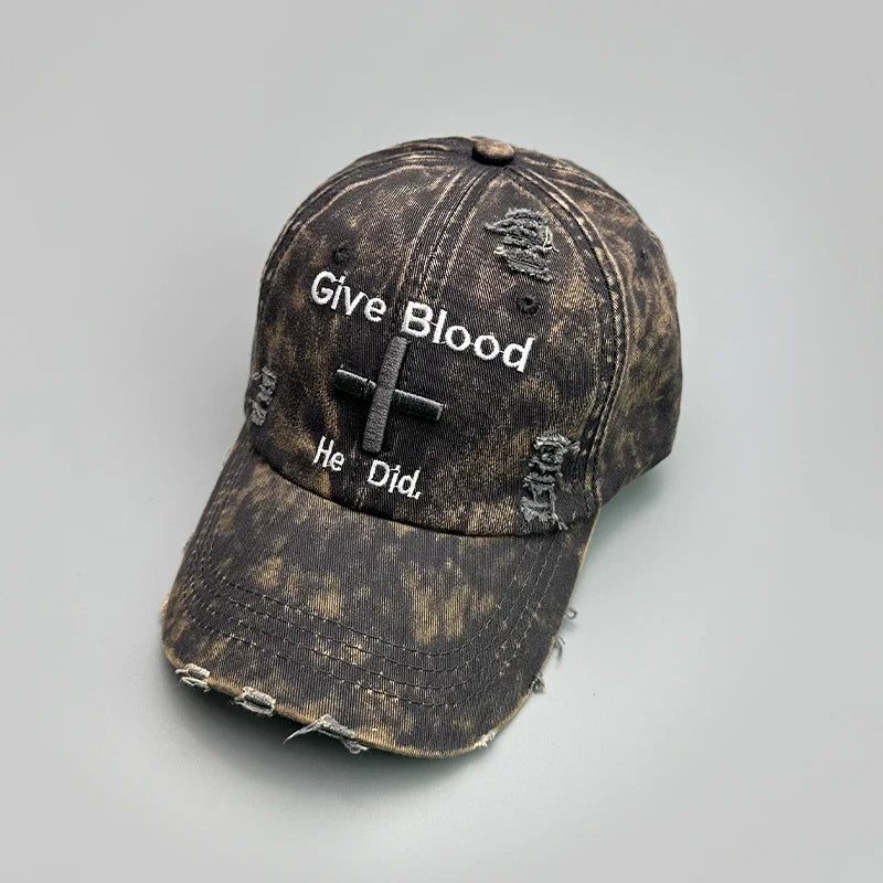 New Unisex Letter Tie-dye Embroidery American Vintage Baseball Hats Versatile Fashion ins Broken Breathable Casual Peaked Caps