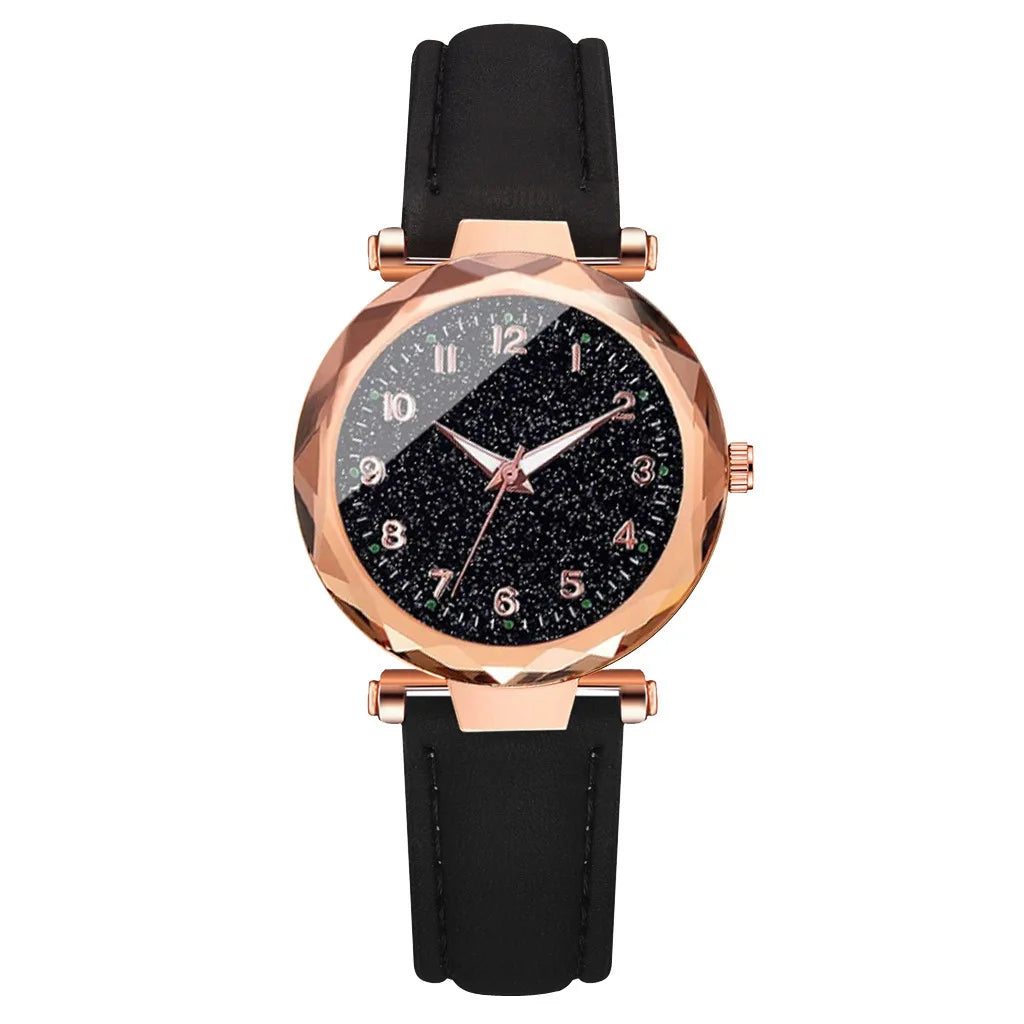 2PCS/Set Fashion Square Women Watches Casual Leather Strap Quartz Watch Rhinestone Bracelet Set
