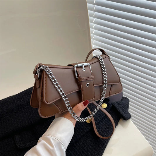 Solid color Women Chain Shoulder Side Bag Small PU Leather Handbag