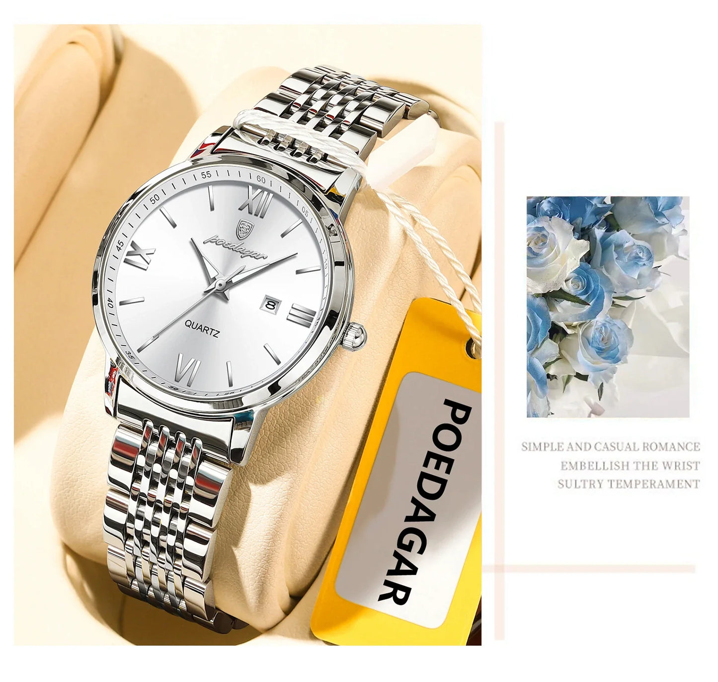POEDAGAR Original Fashion Watch For Woman Waterproof Luminous Date Ladies Watch Stainless Steel Quartz Business Women's Watches