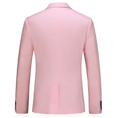 Boutique Fashion Solid Color Mens Casual Business Suit Groom Wedding Dress Pink Suit 3 Pcs Set