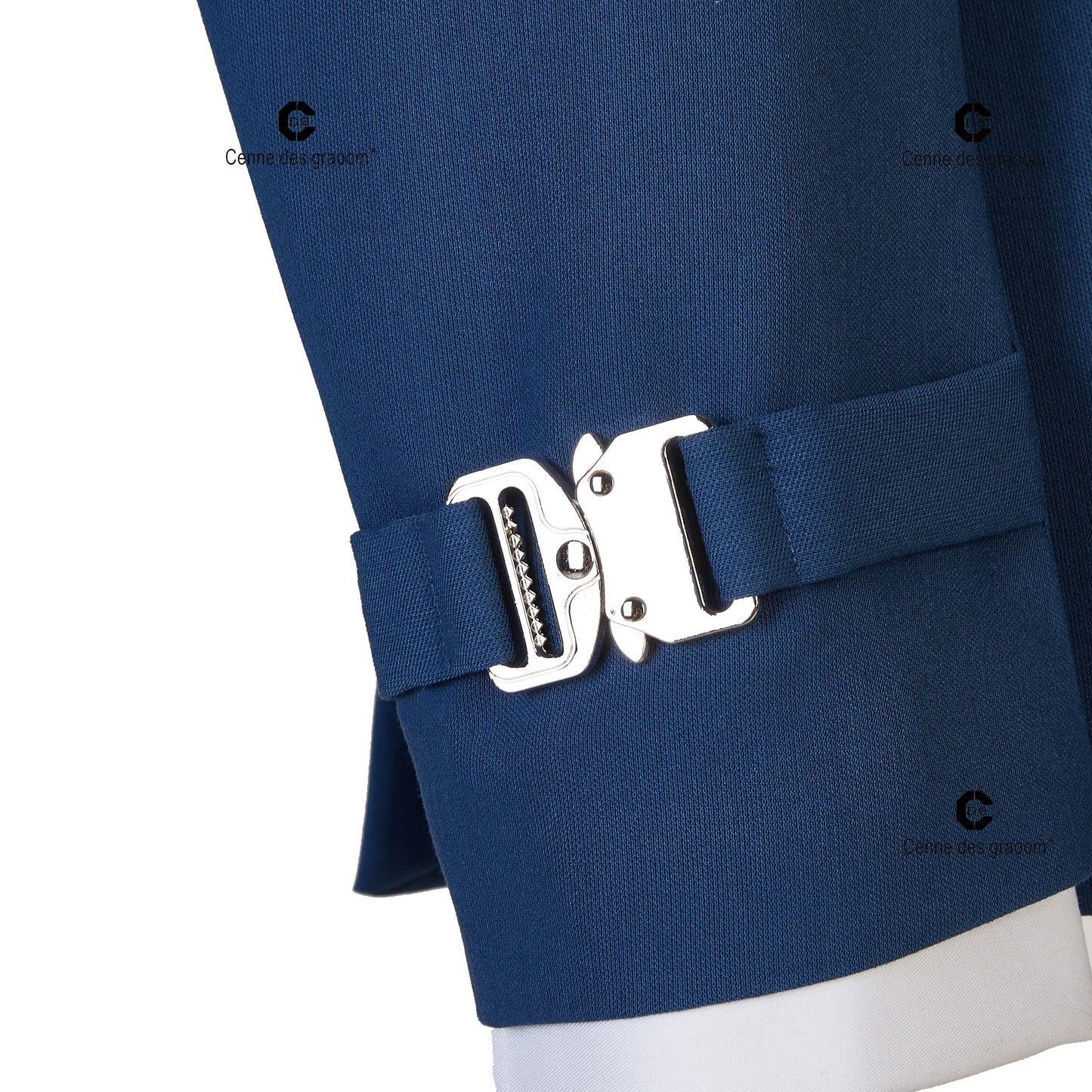Tuxedo for Mens: Men Suits Blue Jacket Trousers 2 Pieces Set Metal Side Release