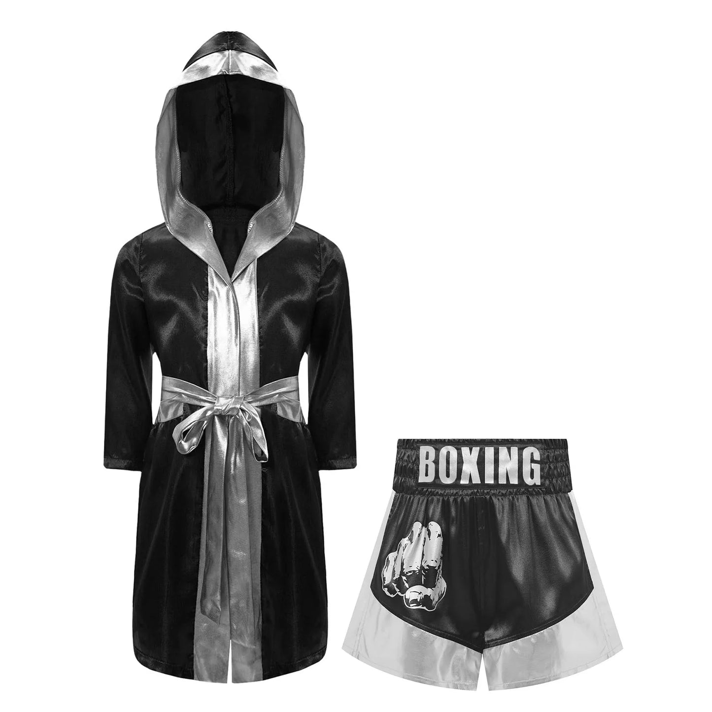 Muay Thai Outfit for Boys Girls Children Clothes Sets Boxing Outfit Satin Fighting Training Cosutmes Kids Boxer Robes suits