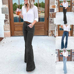 Women's Casual High Waist Jeans Wide Leg Denim Pant Flared Bell Bottom Trousers Ladies