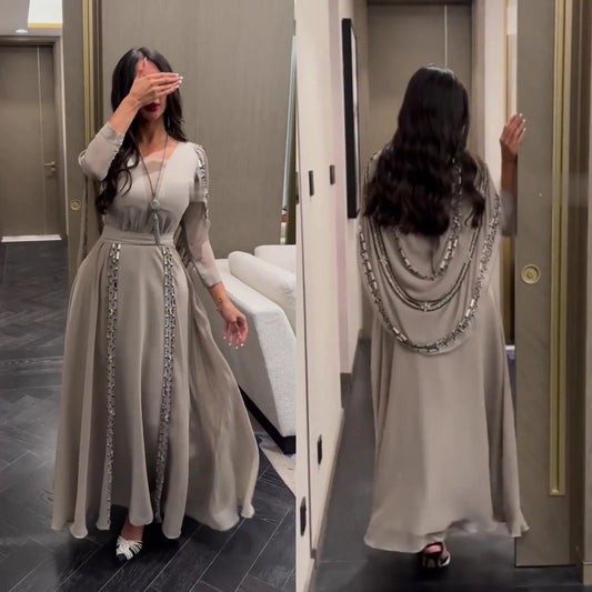 Evening wear Dresses: A-line Ankle Length Prom Dresses Rhinestone Chiffon