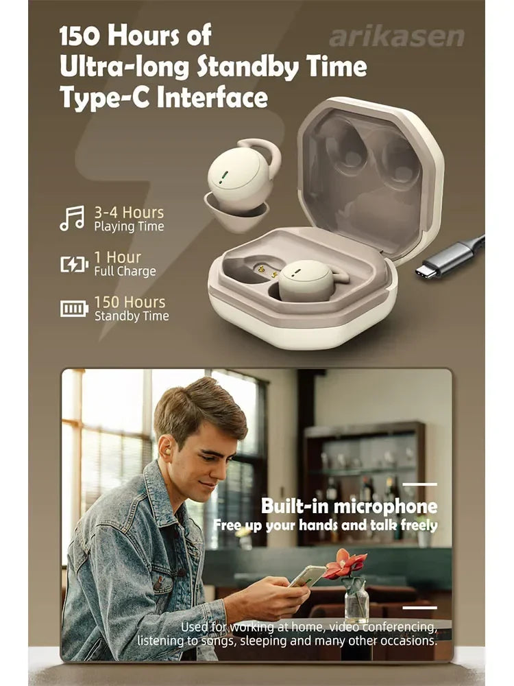 Bluetooth Sleeping Earbuds Mini invisible Small Bluetooth Eraphones Mini Comfortable Noise Blocking for Side Sleeping Home Work