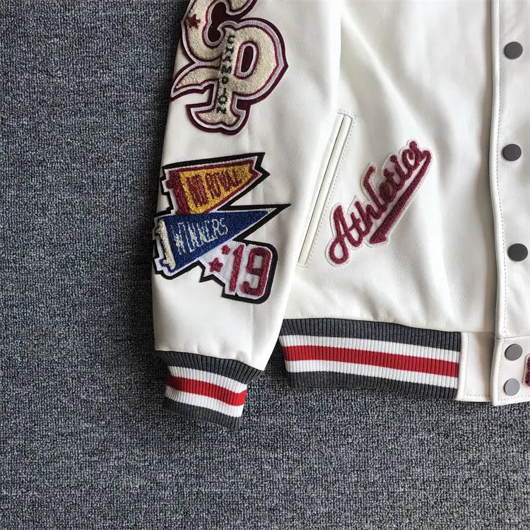 Men's spring and autumn baseball uniform Y2K retro trend leather jacket heavy