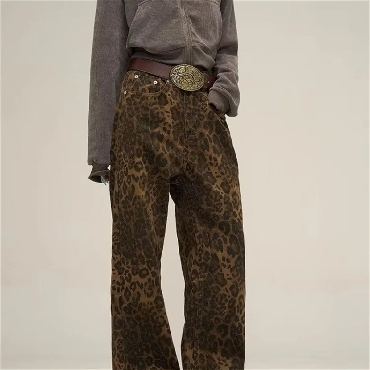 Leopard Print Women Pants 2024 Spring Chic Loose High Waist Wide Leg Panther Pant