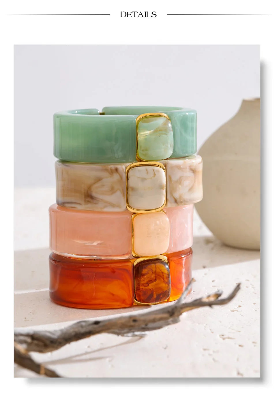 Yhpup 63mm Green Pink Beige Amber Acrylic Wide Bracelet Bangle Waterproof Fashion Summer Attractive Jewelry Wholesale