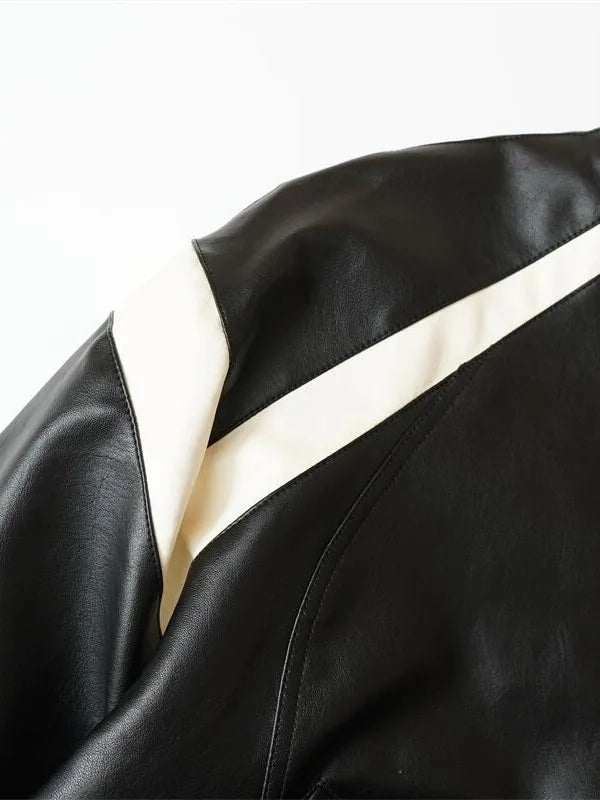 Men's Leather Jacket Coat American Baseball Suit Stitching Leather Jacket