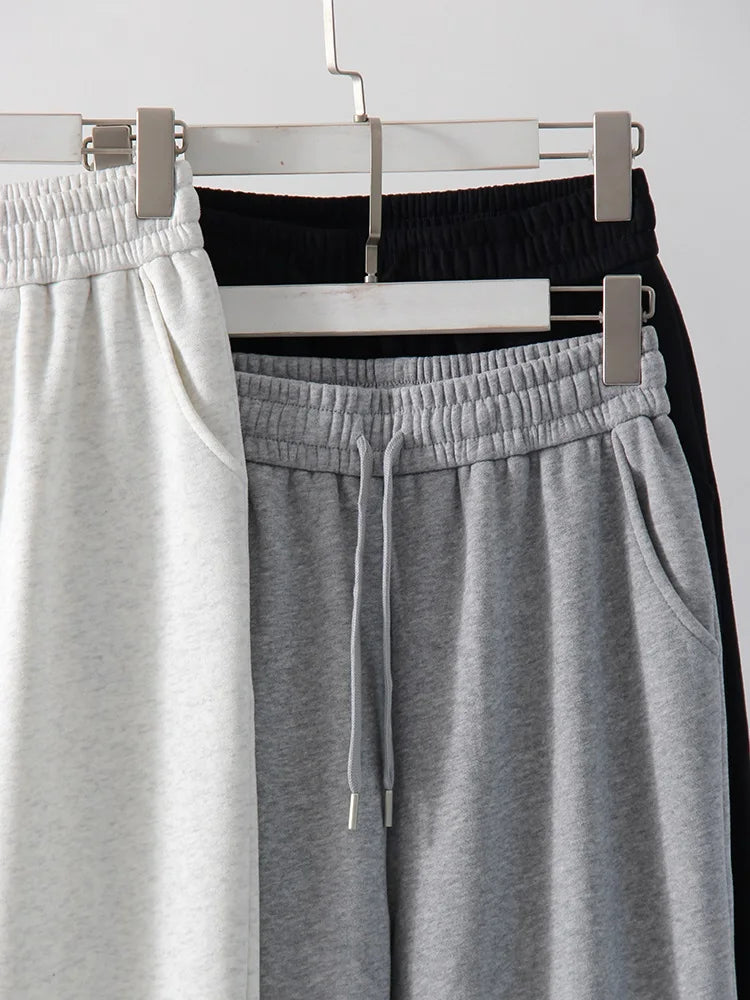 Sweatpants Women Winter Straight Leg Fleece Pants Elastic Waist Gray Velvet Trousers