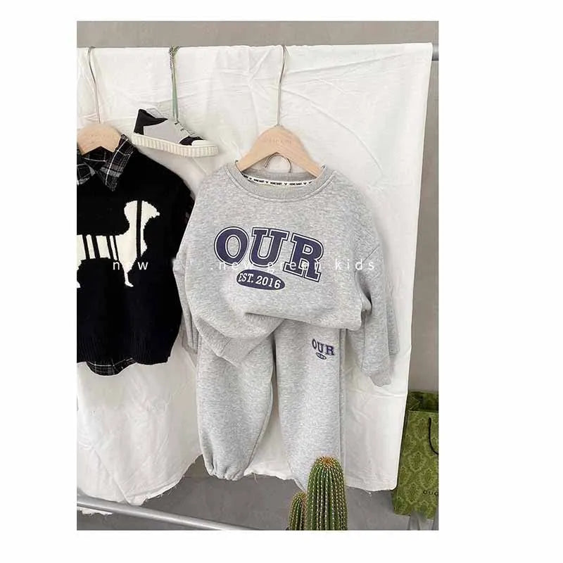 2-6 Years Boys Round Neck Sweater Sets Boys Warm Casual Loose 2Pcs Autumn Spring New Children's Long-Sleeved Letter Sports Suit