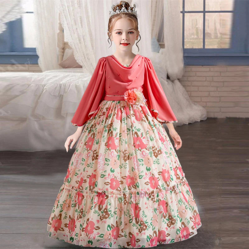 4-12 Year Old Girls' Party Dress Ethnic Style Performance Dress Art Photo Chiffon Christmas Party Dress New Children's Clothing