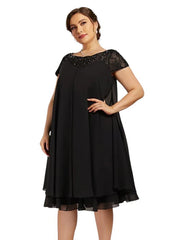 Plus Size Womens Short Sleeve Ruffled Chiffon Sundress Ladies Ruffled Solid