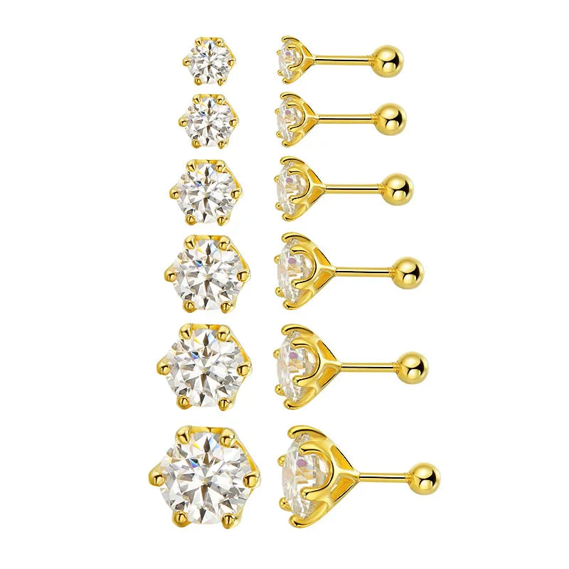 EWYA 0.2/0.5/2ct D Color Moissanite Screw Stud Earrings for Women Men Silver 925 Plated 18K Pass Diamond Test 6 Prong Earring