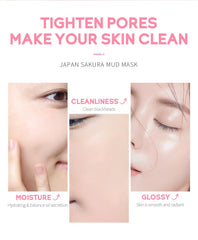 Japan Sakura Clay Mask Deep Cleansing Brightening Skin Mud Korean Face Mask Oil Control Shrink Pores Skin Care 80g