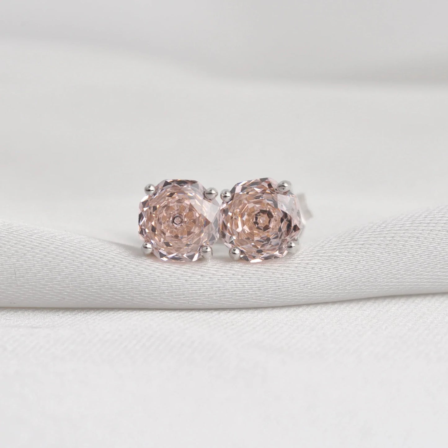 Potiy Rose Cut Octagon Morganite Pink Stud Earrings, 1.5ct Cubic Zirconia 925 Sterling Silver Earrings for Women Mother Day