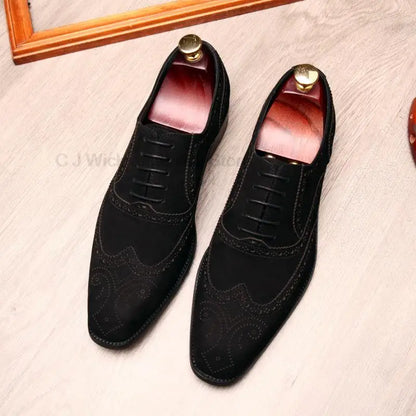 HKDQ Black Cow Suede Mens Oxford Shoes Handmade Genuine Leather Dress Shoes Business Party Wedding Formal Shoes For Men Size 6