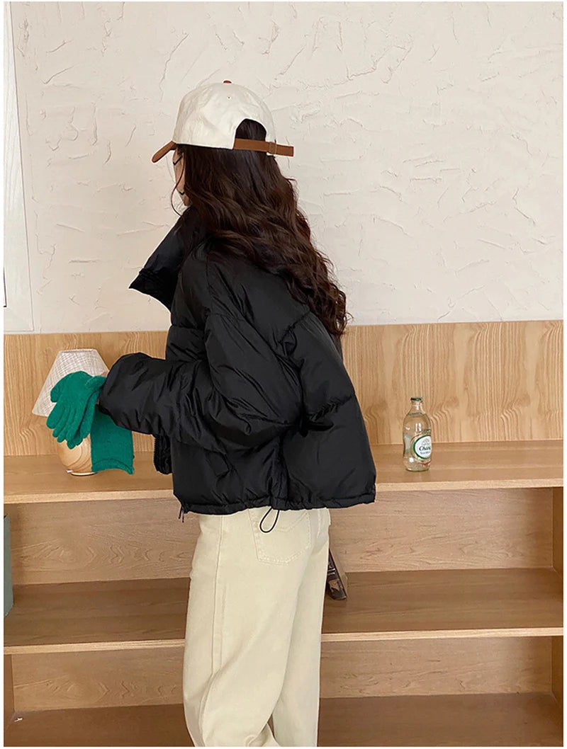 Korean Fashion Women Puffy Coats Simple Solid Loose Short Parkas Winter Thick