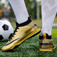 Gold Men Soccer Shoes Adult Kids Training Football Boots Outdoor Grass Soccer Cleats