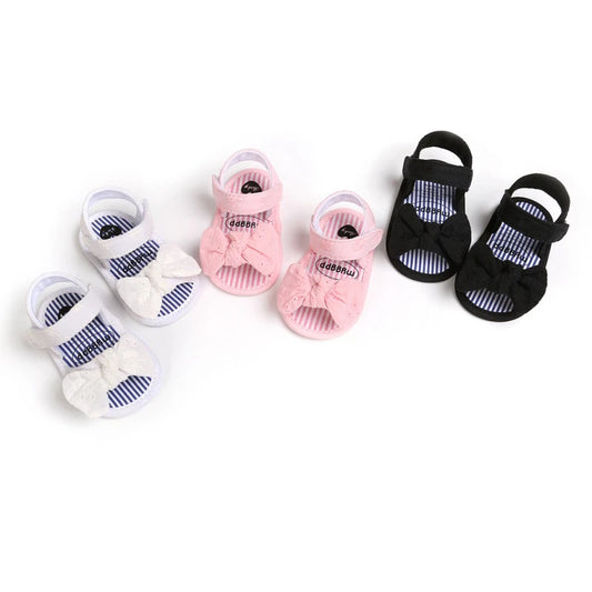 Summer Baby Girls Bow Sandals Toddler Breathable Anti-Slip Shoes Soft Sole Flat Princess Dress Shoes Newborn Baby Beach Sandals