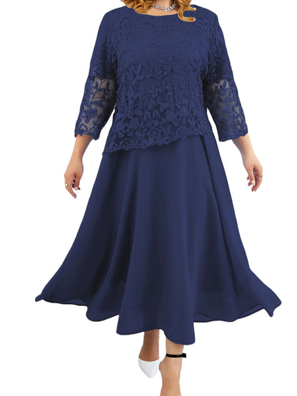 Plus Size PYL Womens Lace Long Sleeve Pullover Midi Dresses Ladies Evening Party Gowns Wedding Cocktail Clubwear