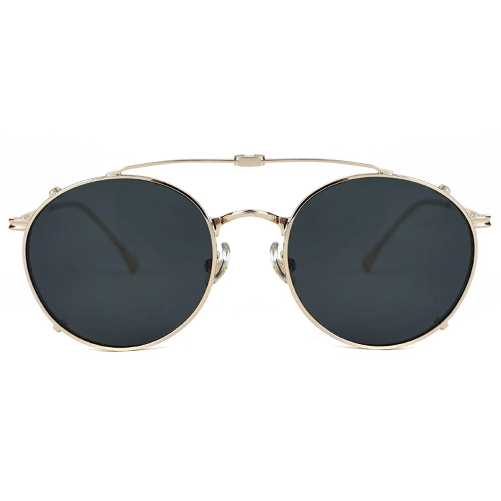 Sunglasses round frame men women metal sunglasses retro flip up eyeglasses