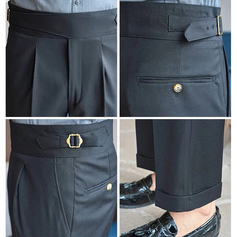 Men Naples Waist Business Casual Fashion Vintage Ankle-length Suit Pant