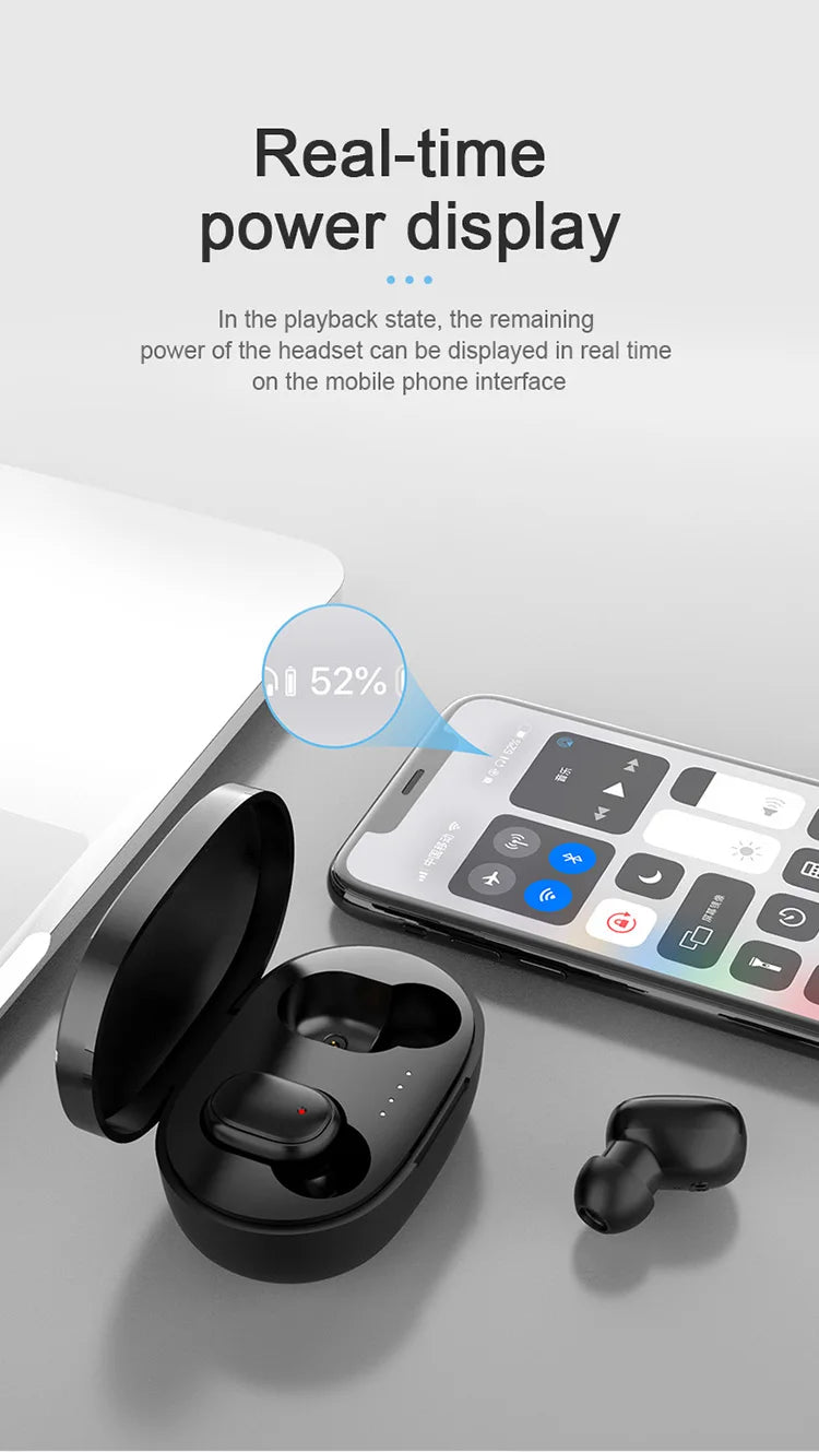 A6S, TWS Wireless Bluetooth Headphone, Stereo Headset, Sports Earbuds, Microphone with Charging Box, Smartphone