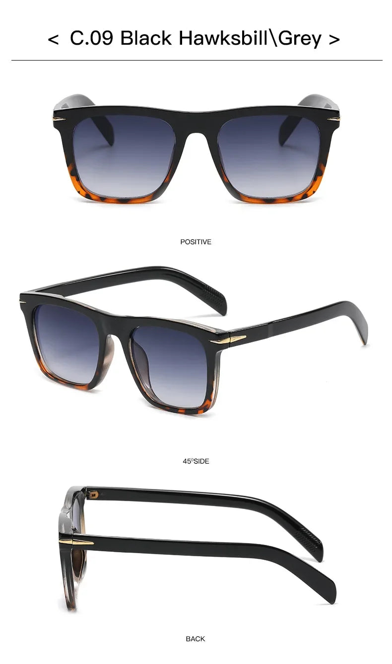 Vintage Square Sunglasses Men Anti-Blue Light Glasses Fashion Gradient Driving Shades Leopard Black Brand Oculos
