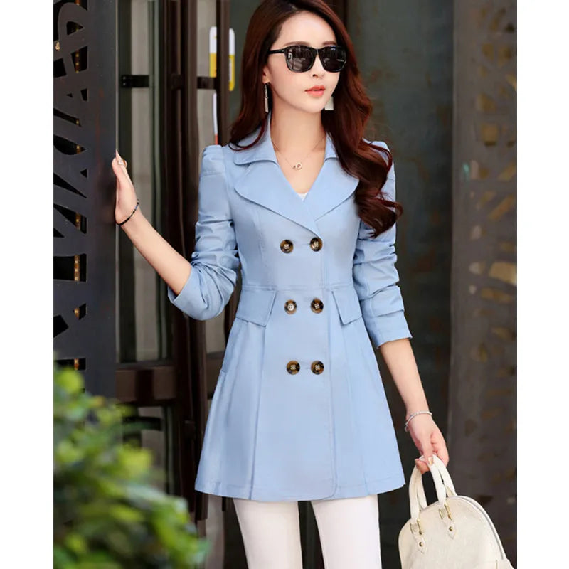 Trench Coat Women Double-Breasted Trench Coat Lace Female Autumn Casual Coats