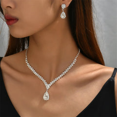 Crystal Necklace Earrings Set Water Drop Pendant Clavicle Chain Party Jewelry