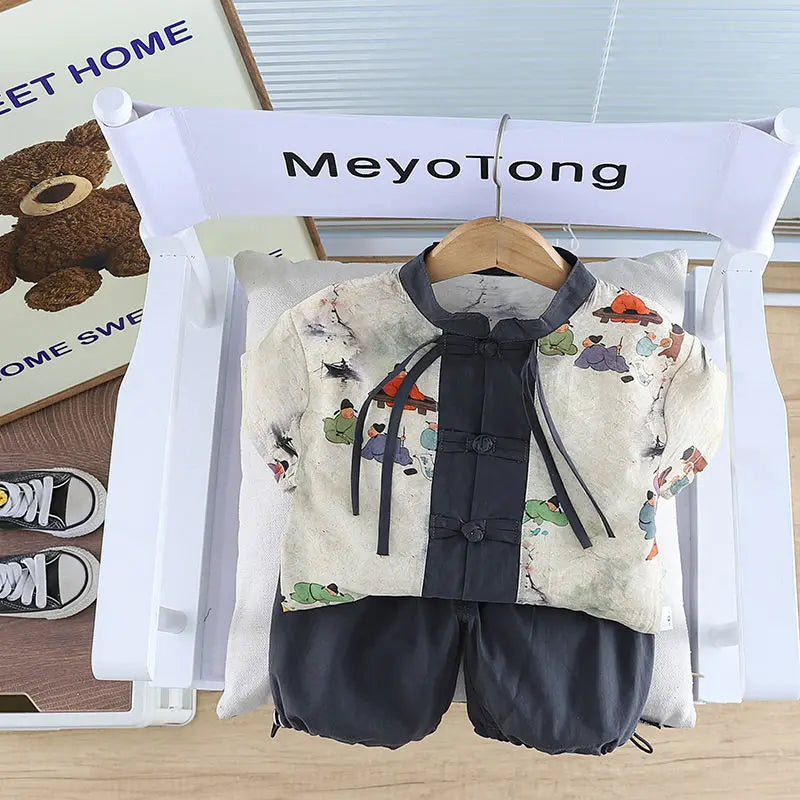 Summer Children Kids Girls Boys Clothes Infant Printe National Style Shirt Shorts 2pcs/Set Baby Toddler Costume 1 2 3 4 5 Ages