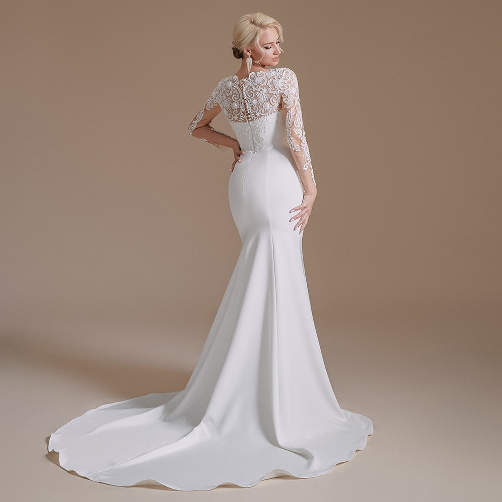 White Bridesmaid Dresses: Wedding Dress long Sleeves Mermaid Lace Appliques Beaded