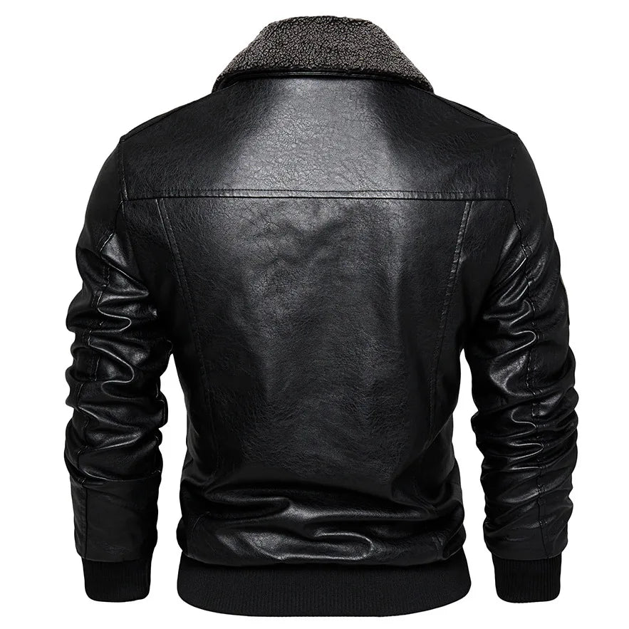 Men Autumn Jacket Bomber Biker Zipper Motorcycle Faux Fur Coat Male Fleece Pilot