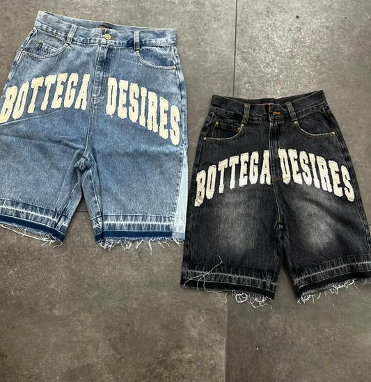 Shorts Letter Cartoon Patchwork Loose Jeans Wide Leg Pants Harajuku Rock Pants Men