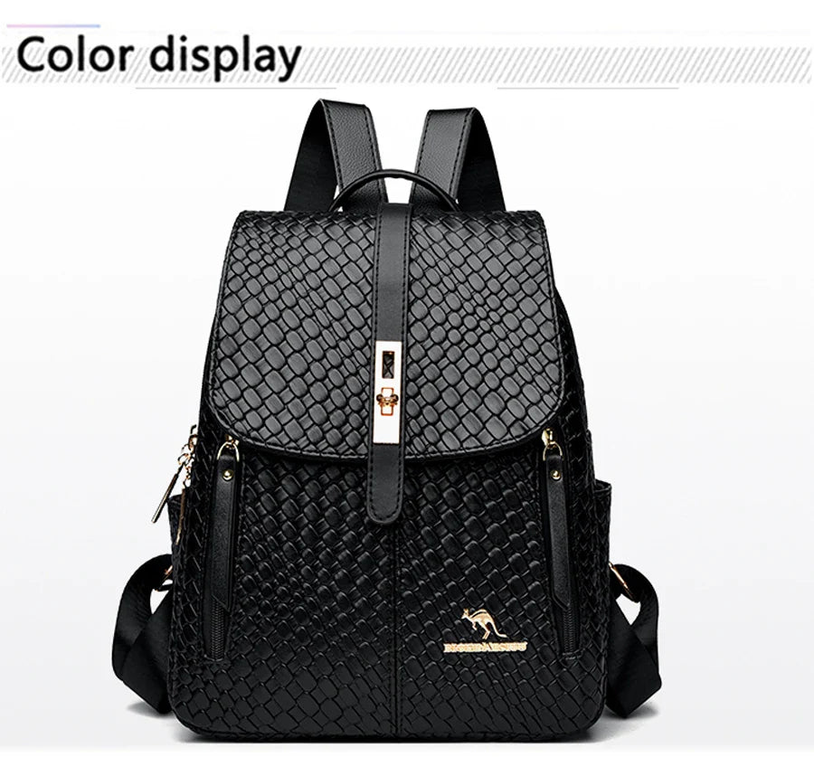 Luxury Women Leather Backpacks for Girls Sac A Dos Casual Daypack Black Vintage Backpack School Bags for Girls Mochila Rucksack