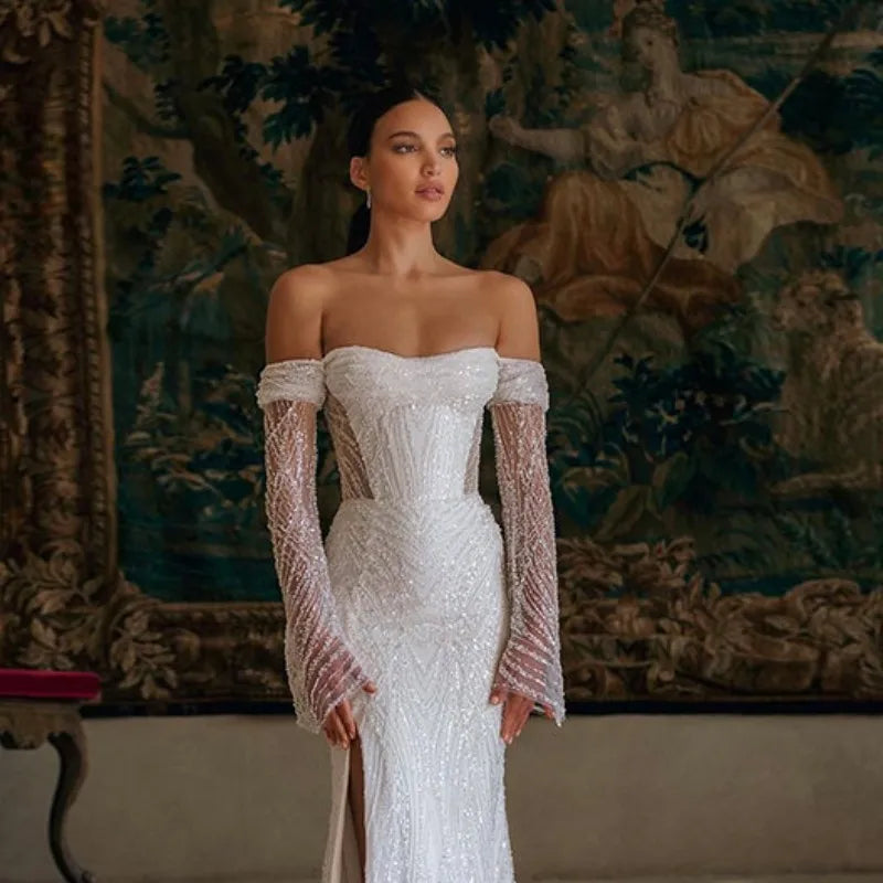 White Bridesmaid Dresses: Wedding Dresses Mermaid Sequins Off Shoulder