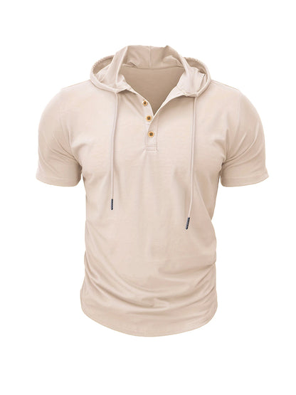 Men's Hooded Short-Sleeved Tees Summer Slim Fitness Quick Dry T-shirt Breathable Sports Tops for Male Bodybuilding