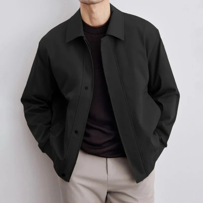 Spring and Autumn Men's Retro Lapel Jacket Minimalist Design Solid Color Coat