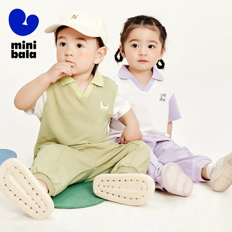 Mini Bala Short Sleeve Set  Boys and Girls 2025 Summer Baby Sports Set Stylish Short Set