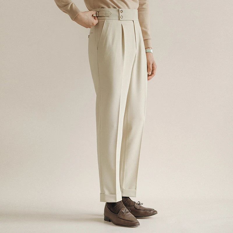 Men Dress Pants British Style Slim Fit Straight Suit Pants Business Formal Social Office