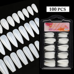 100pcs/box Natural Fake Nails Clear White Full Coverage Extension False Nails Tips T-shaped Water Drop Full Sticker For Nails