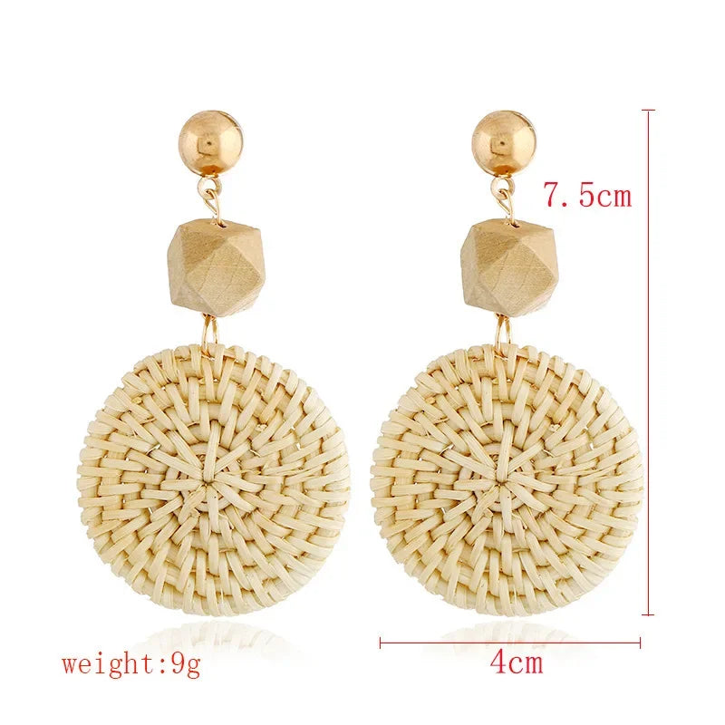 Personality Bamboo Rattan Hand-woven Geometry Drop Dangle Earrings for Women Temperament Summer Beach Stud Jewelry Holiday Gift