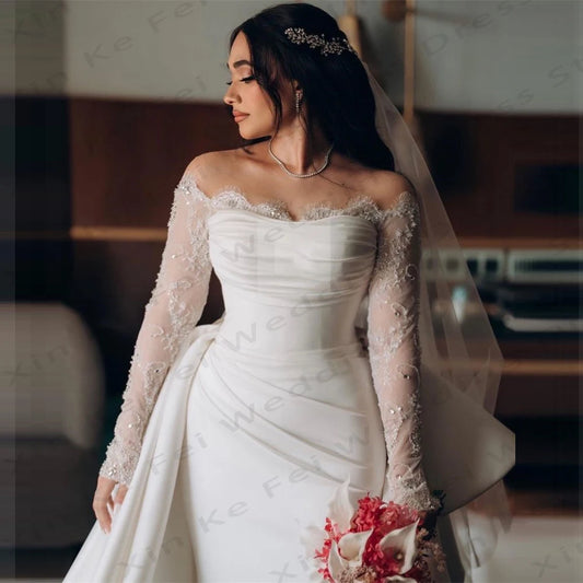 White Bridesmaid Dresses: Bridal Dresses Bohemian Mermaid Lace Long sleeved