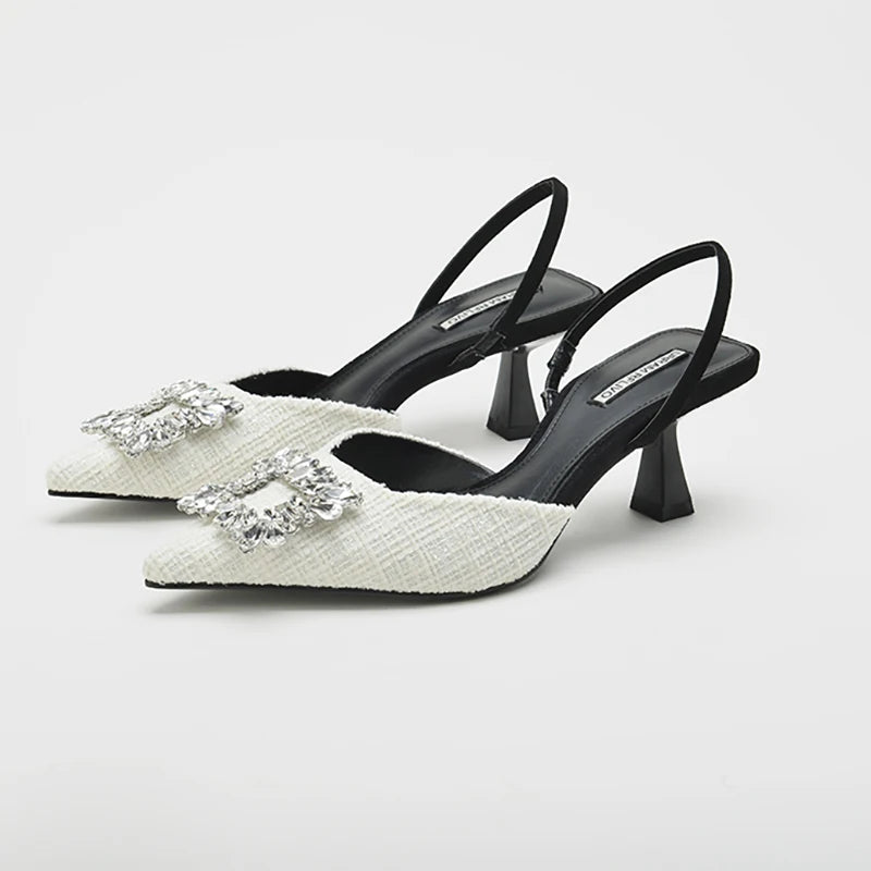 Women Pumps Luxury Crystal Slingback High Heels Ladies Summer Sandals